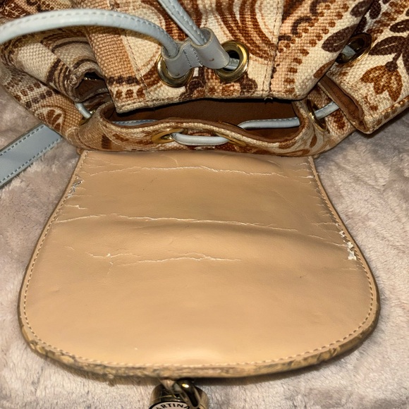 Spartina 449 Beige and Light Blue Paisley Canvas Drawstring Backpack - Picture 8 of 9